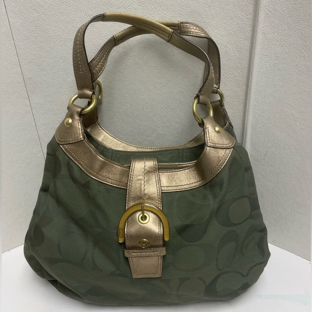 Coach Signature C Shoulder Bag Purse F17393 SOHO Hobo Handbag - Green / Gold